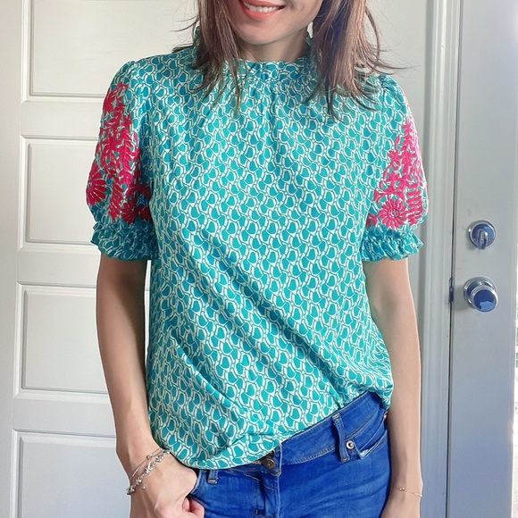 09 Boho Floral Embroidered Puff Sleeve Loose Fit Blouse - Picture 9 of 9